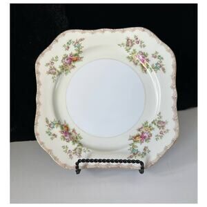 Vintage Meito Flora (F and B Japan) square luncheon plates, bone china set of 2
